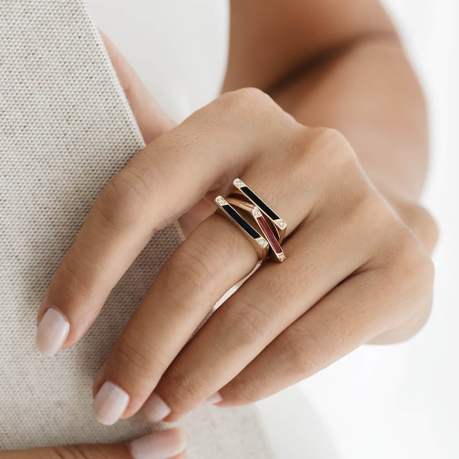 Diamond Enamel Square Ring