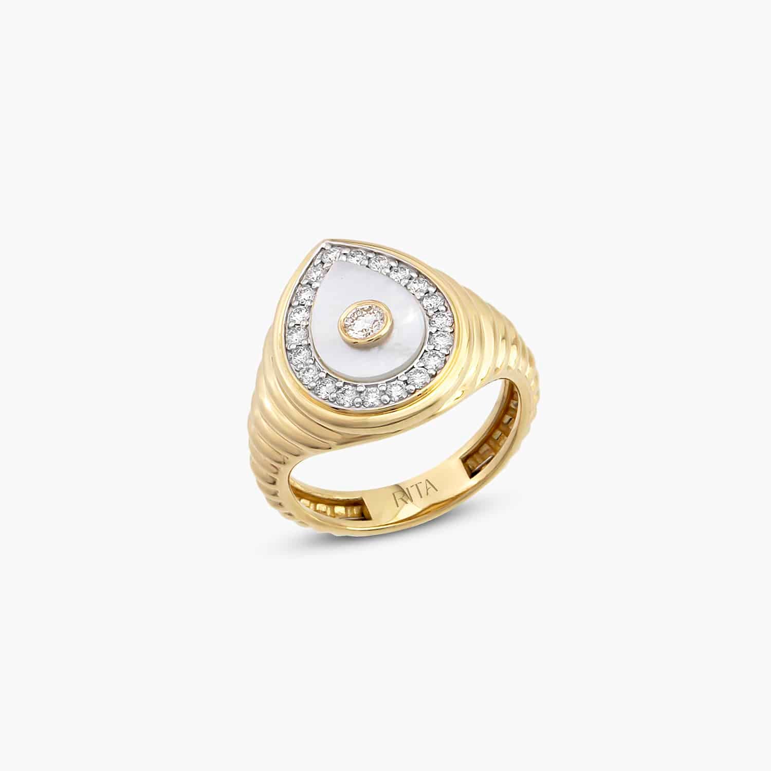 Diamond Drop Pearl Pinky Ring