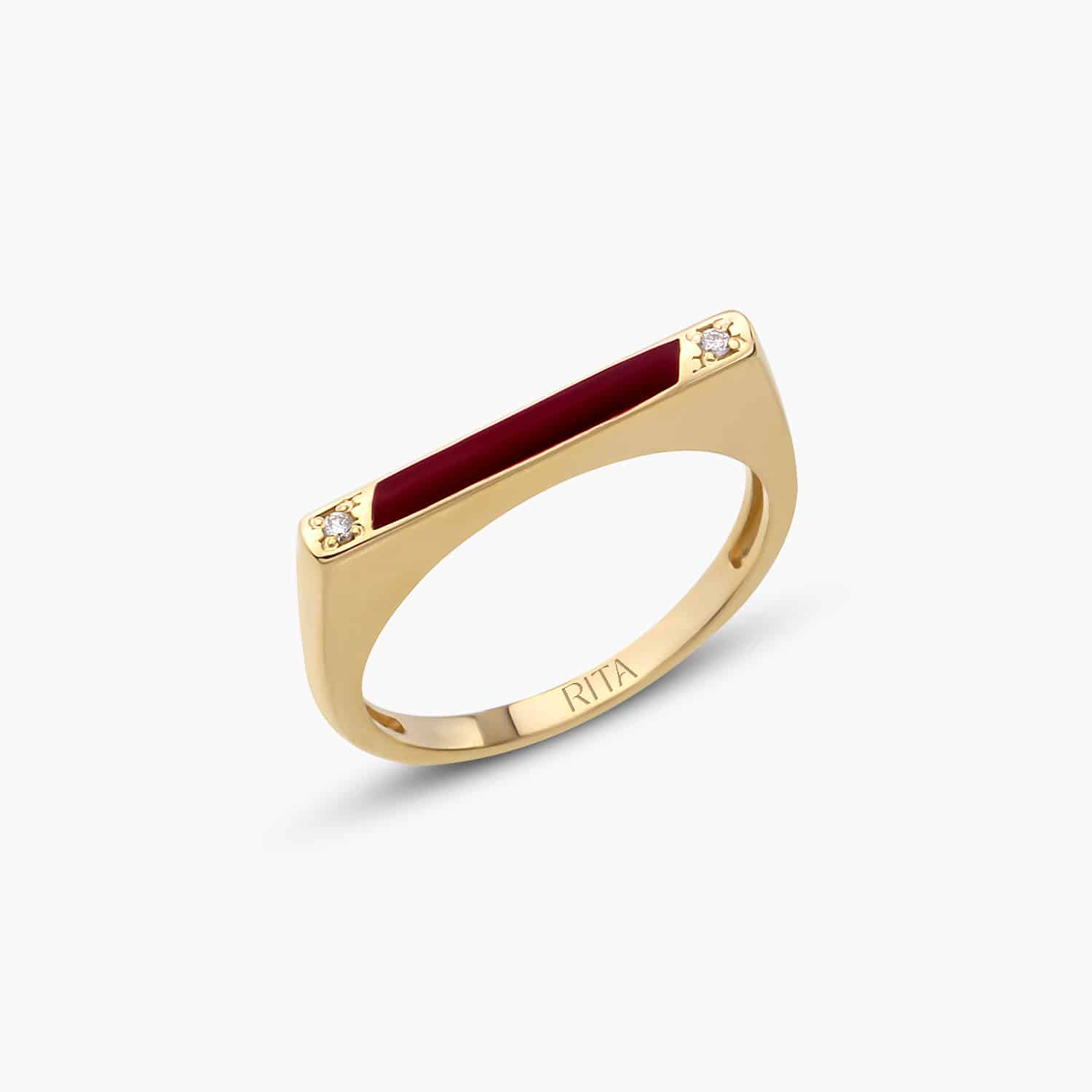 Diamond Enamel Square Ring