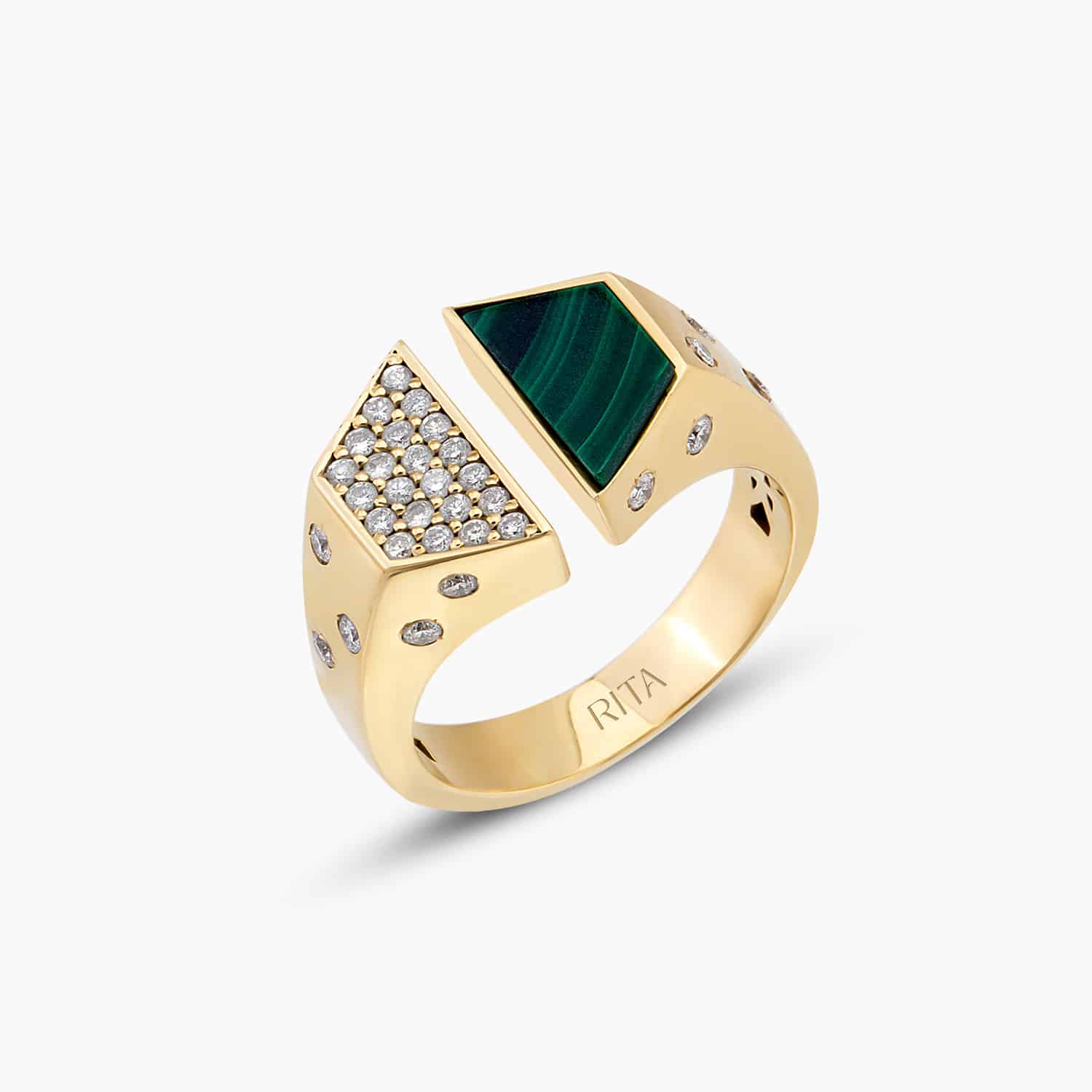 Diamond Split Malachite Ring