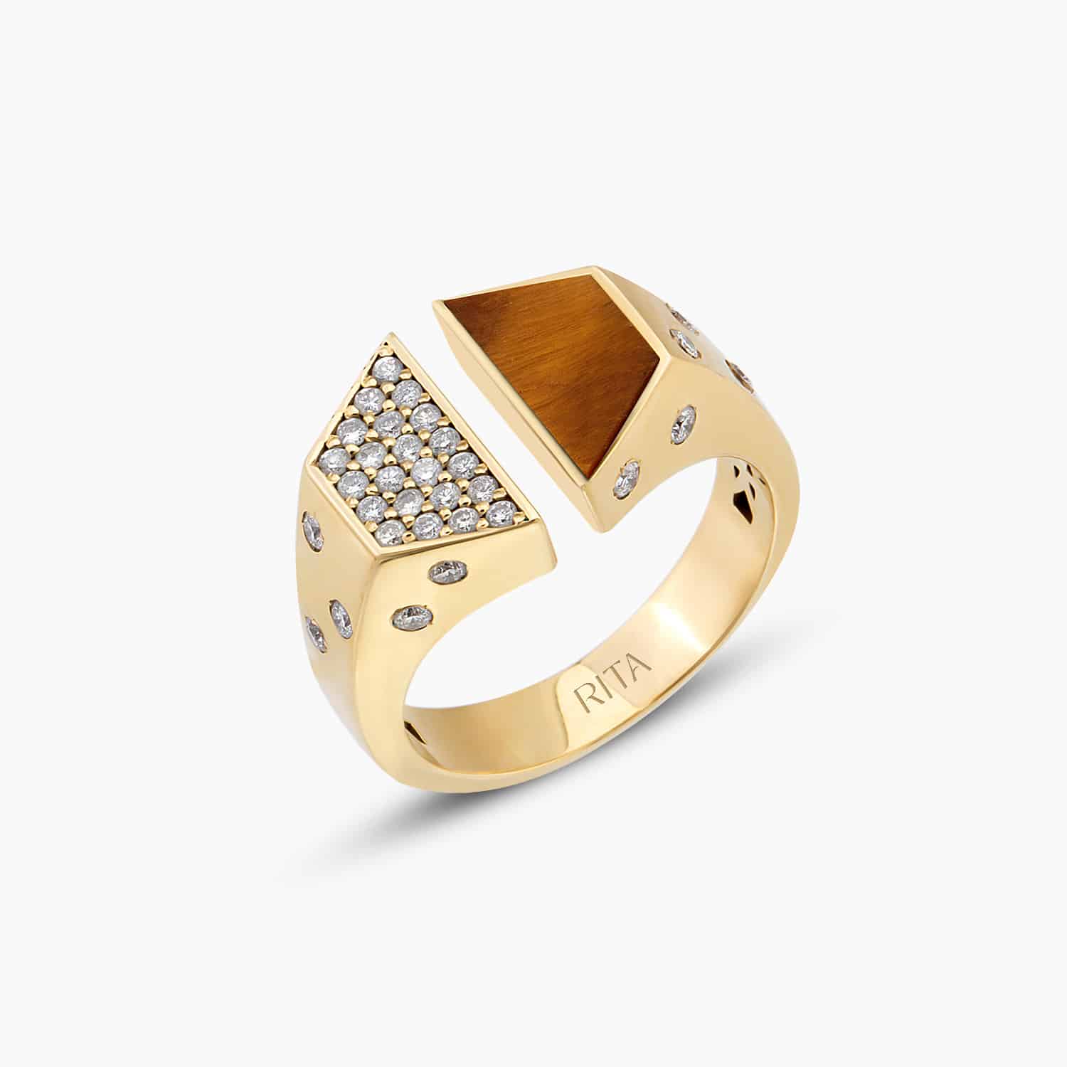 Diamond Split Tiger Eye Ring