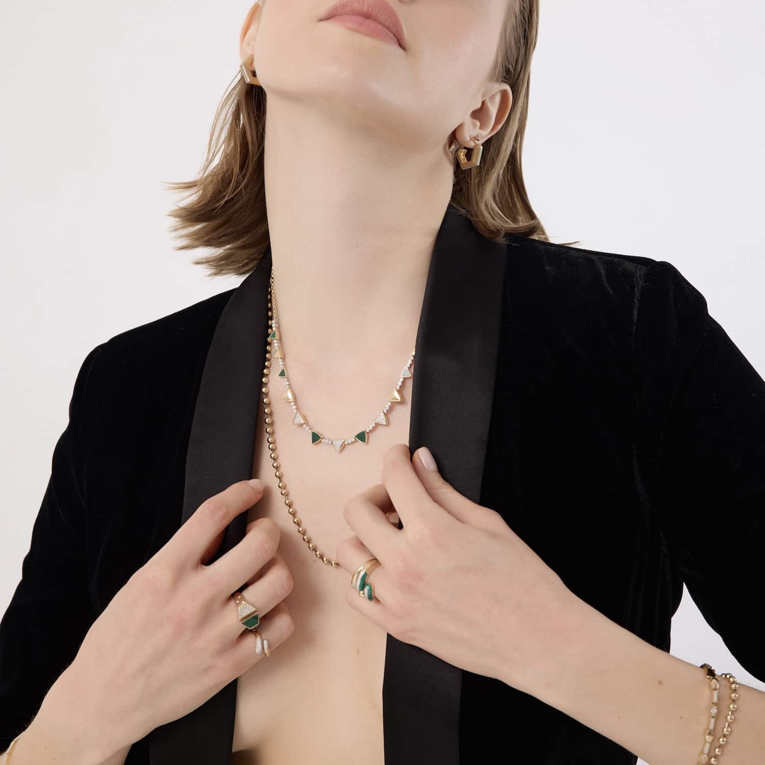 Diamond Malachite Triangle Necklace