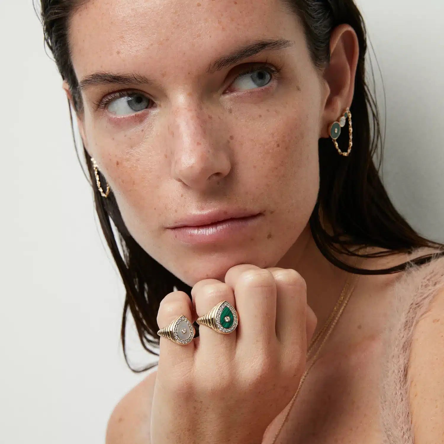 Diamond Drop Malachite Ring