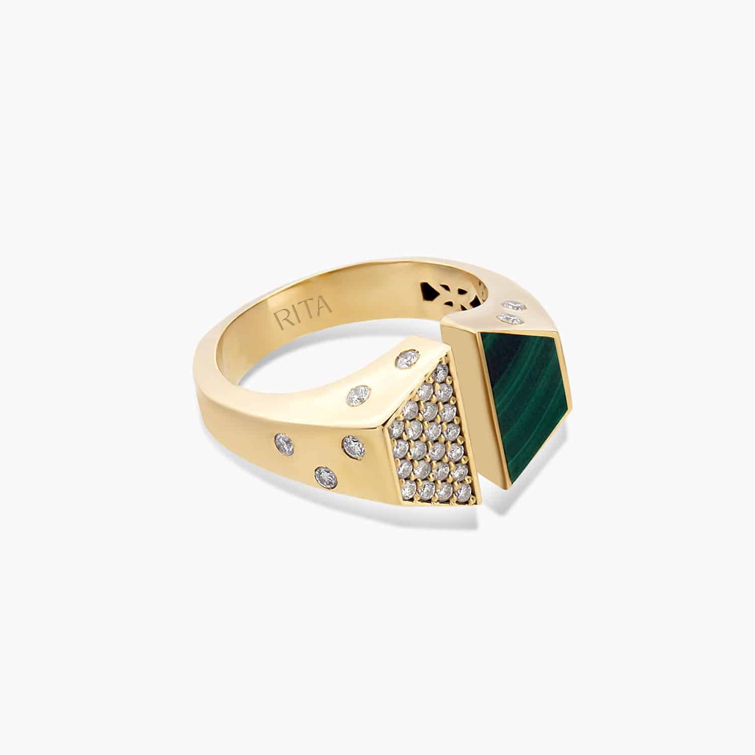 Diamond Split Malachite Ring
