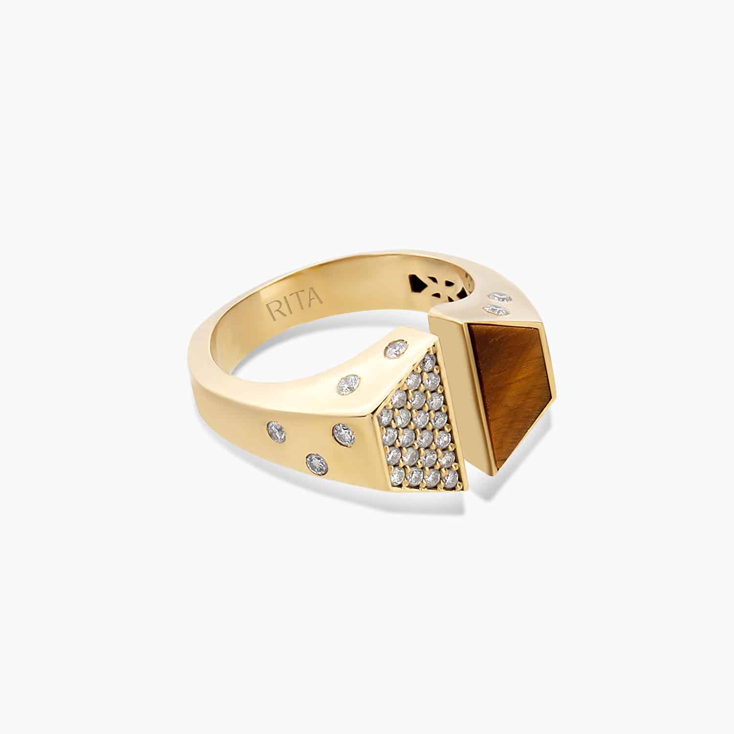 Diamond Split Tiger Eye Ring