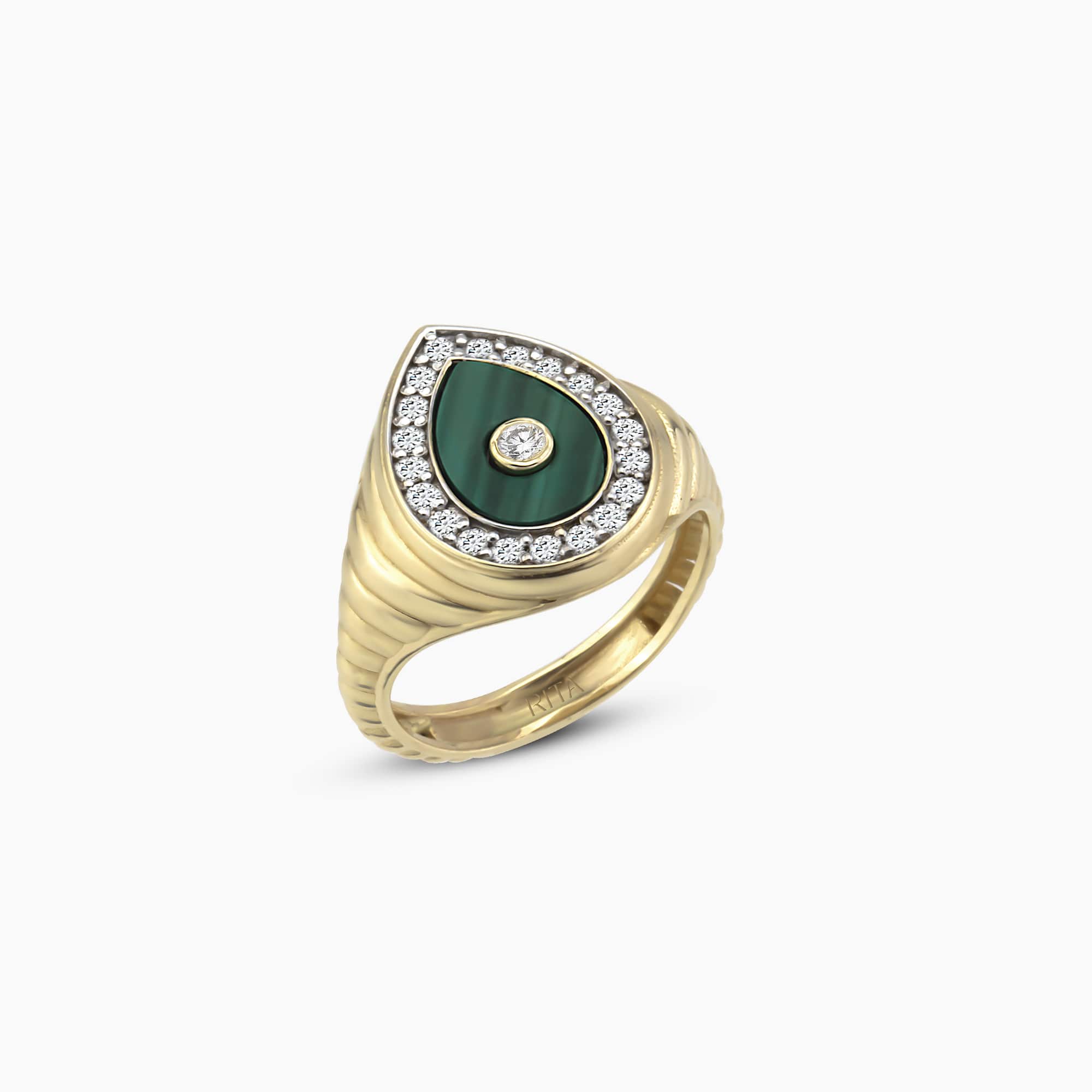 Diamond Drop Malachite Ring