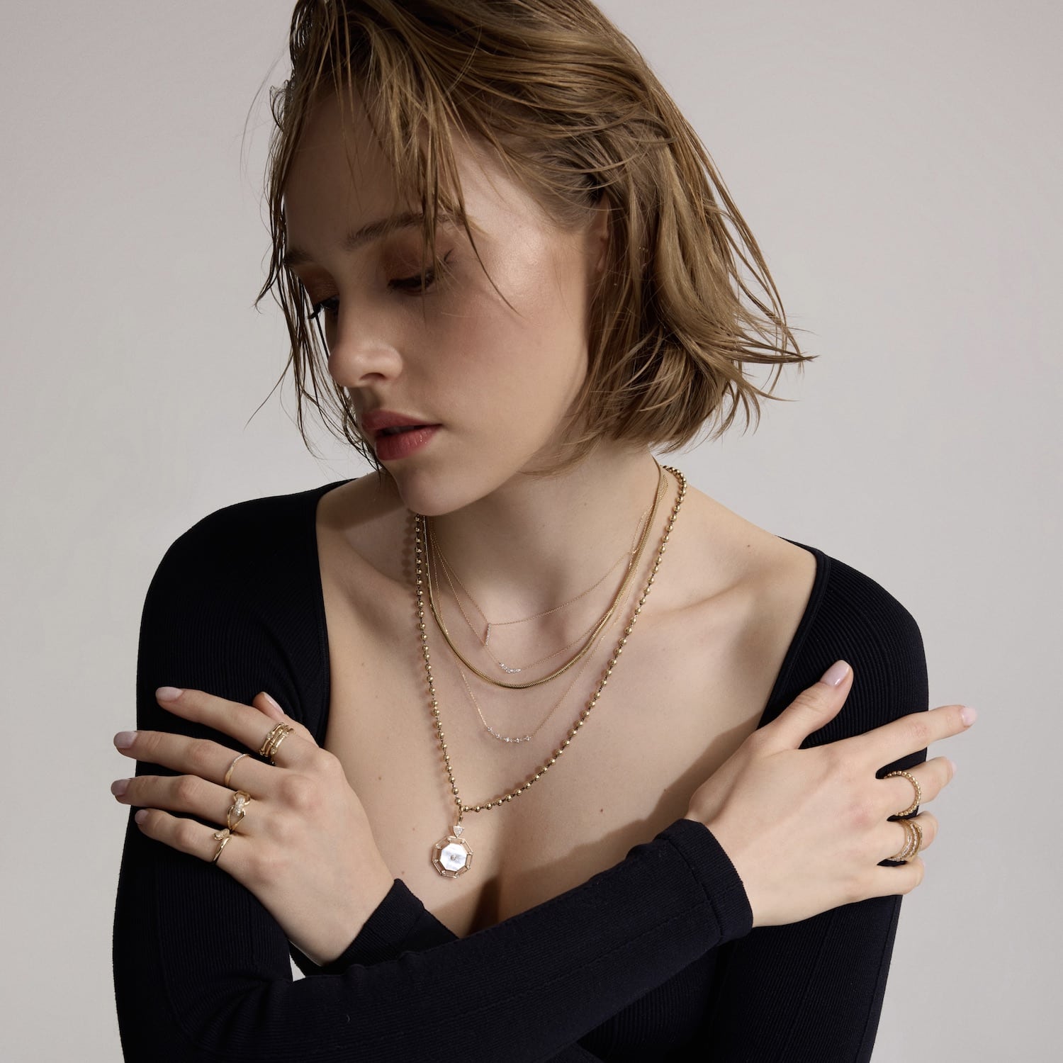 Thin Herringbone Gold Necklace