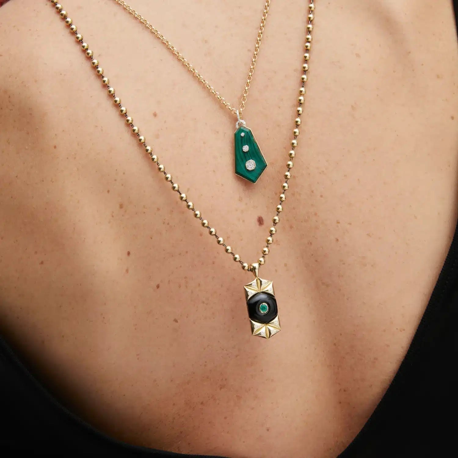 Hexagon Onyx Diamond Pendant