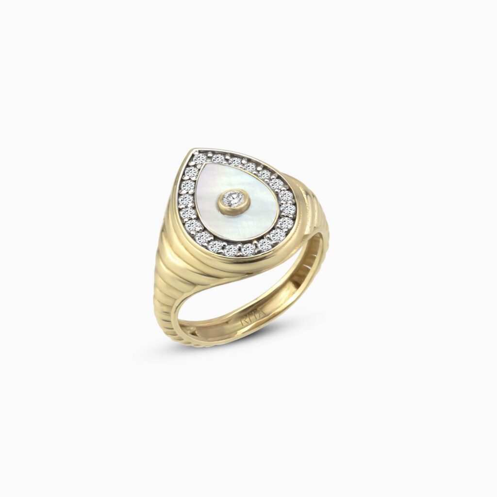 Diamond Drop Pearl Ring