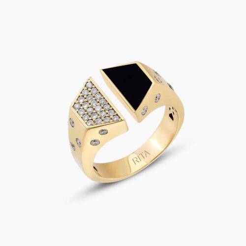 Diamond Split Onyx Ring