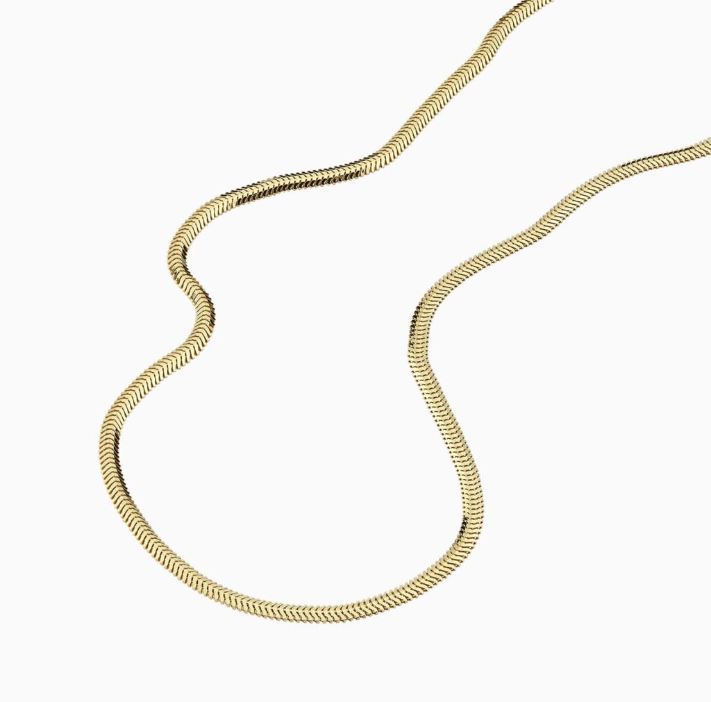 Thin Herringbone Gold Necklace side